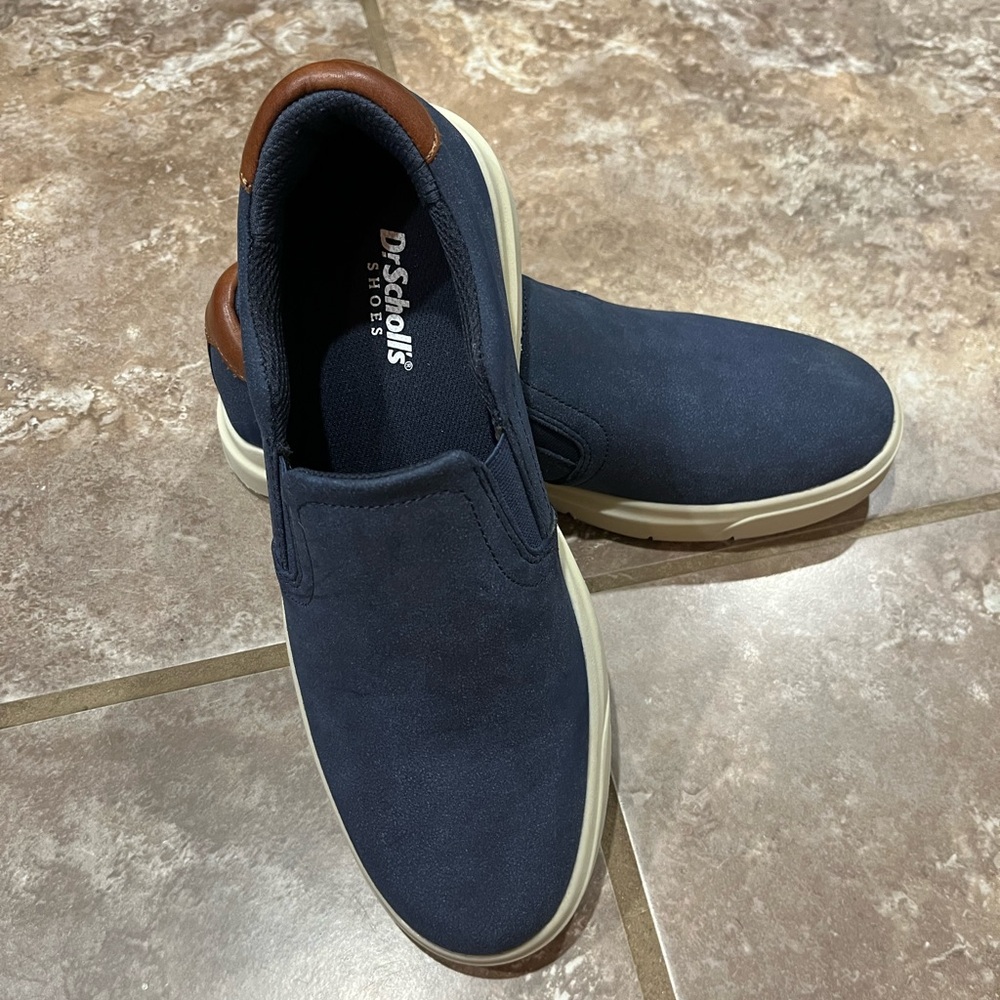 Dr. Scholl's Men's Navy Blue Loafers with Brown Leather Accents